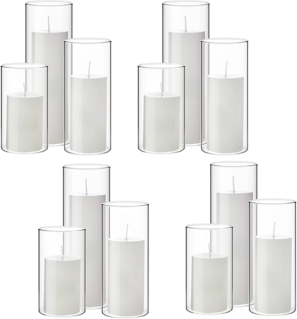 Shihanee 12 Pillar Candles W Vases,2.6'' X 4.7'', 5.9'', 7.9'',White