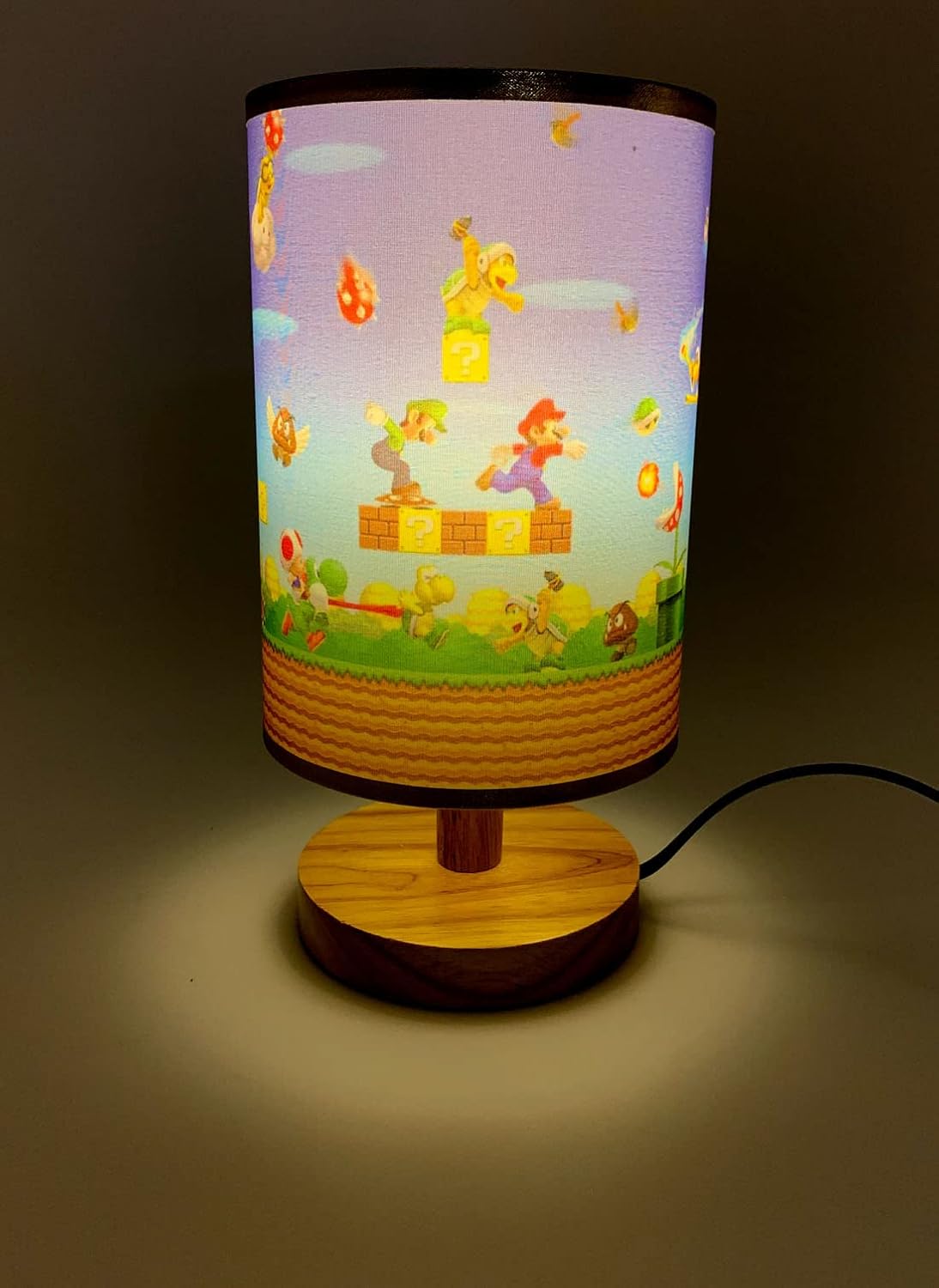 Table Lamp Night Bedside Light Wood Base Boys Room Nice Decoration or Gifts