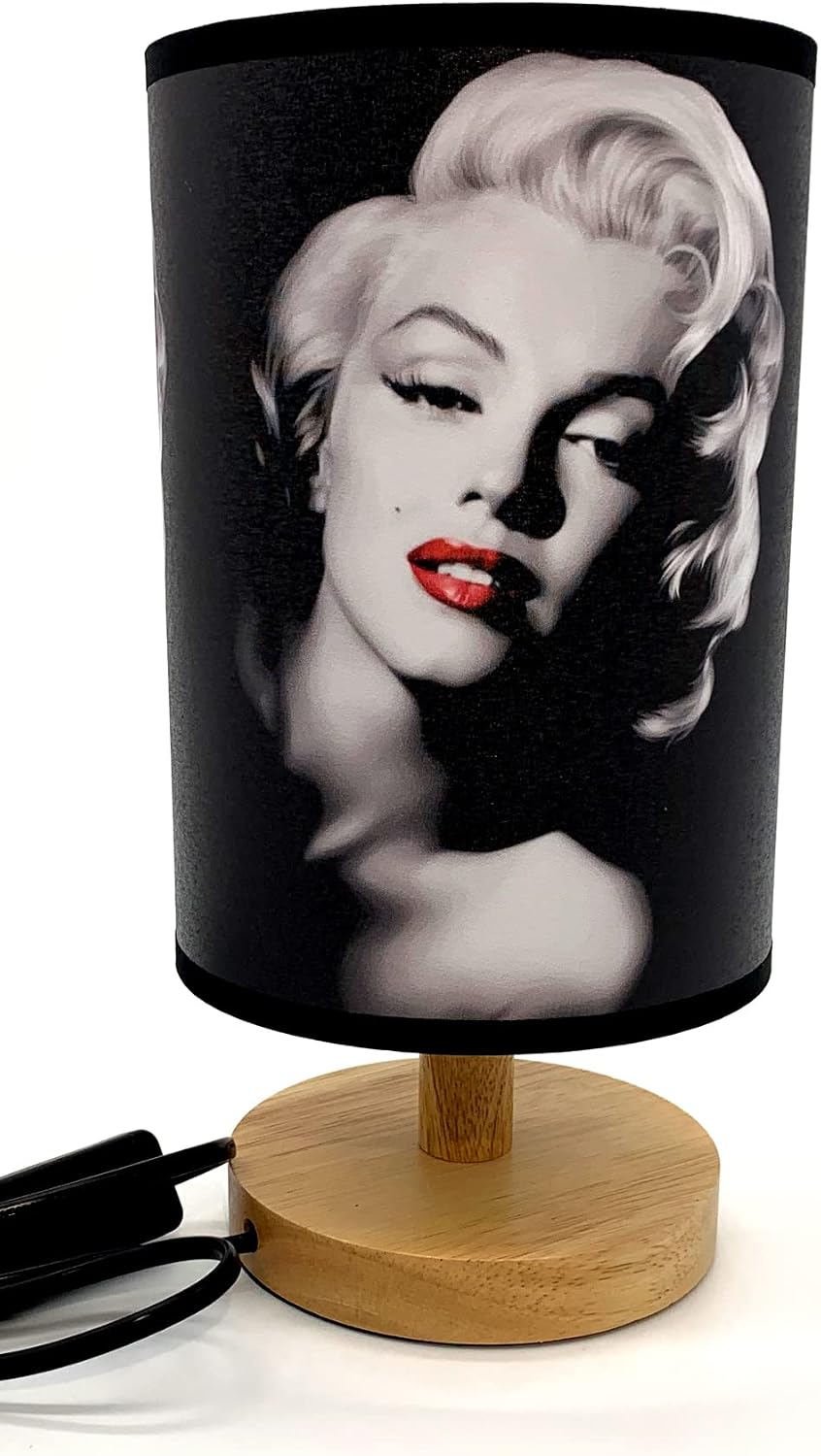 Table Lamp Bedside Night Light Wood Base Great Monroe Decor or Gifts