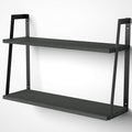 SRIWATANA Black 2-Tier Floating Wall Shelves, Rustic Wood Storage Shelf Set