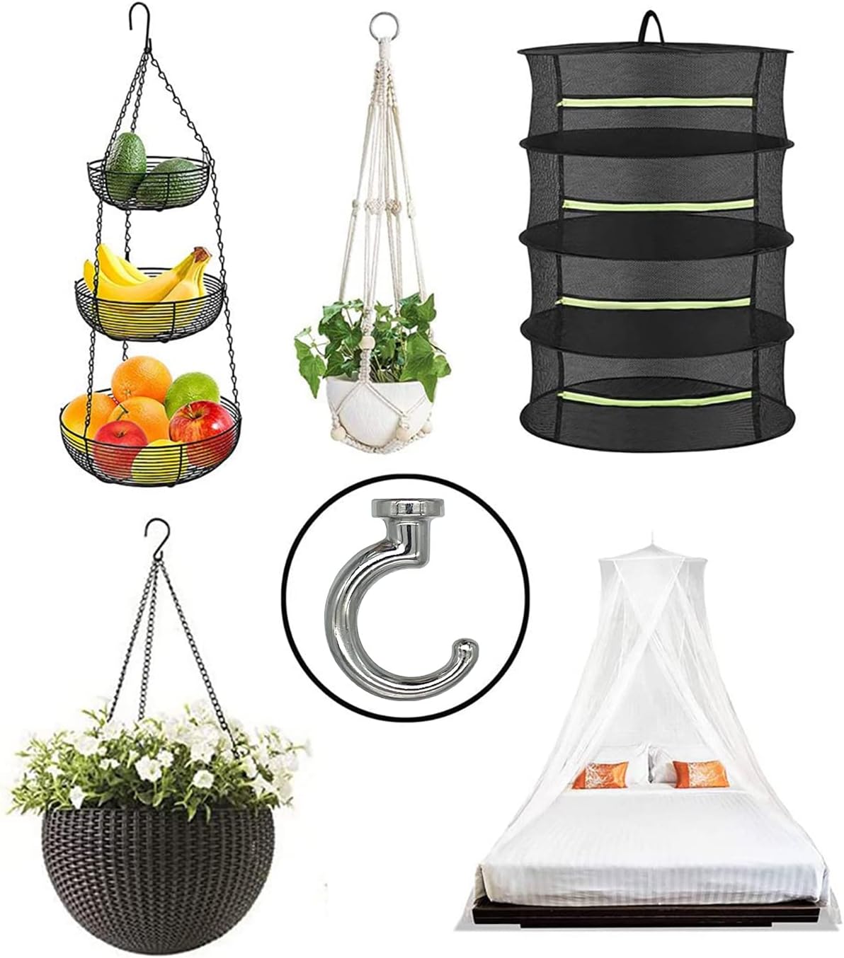 Heavy Duty Ceiling Hooks, Hanging Plants, Lights (2, Chrome)