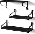 Love-KANKEI Large Black Floating Wall Shelves,Set of 3,Wood/Metal Bracket