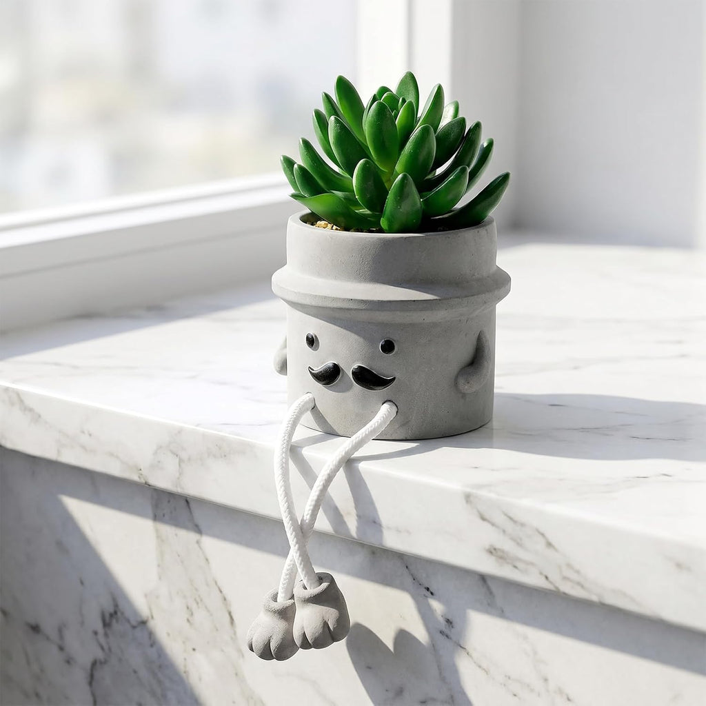 Fake Plant with Gray Flower Pot Artificial Succulents Plant for Indoor Bathroom Desk Office Windowsill Kitchen Live Faux Plant Decor Accessories 1PC