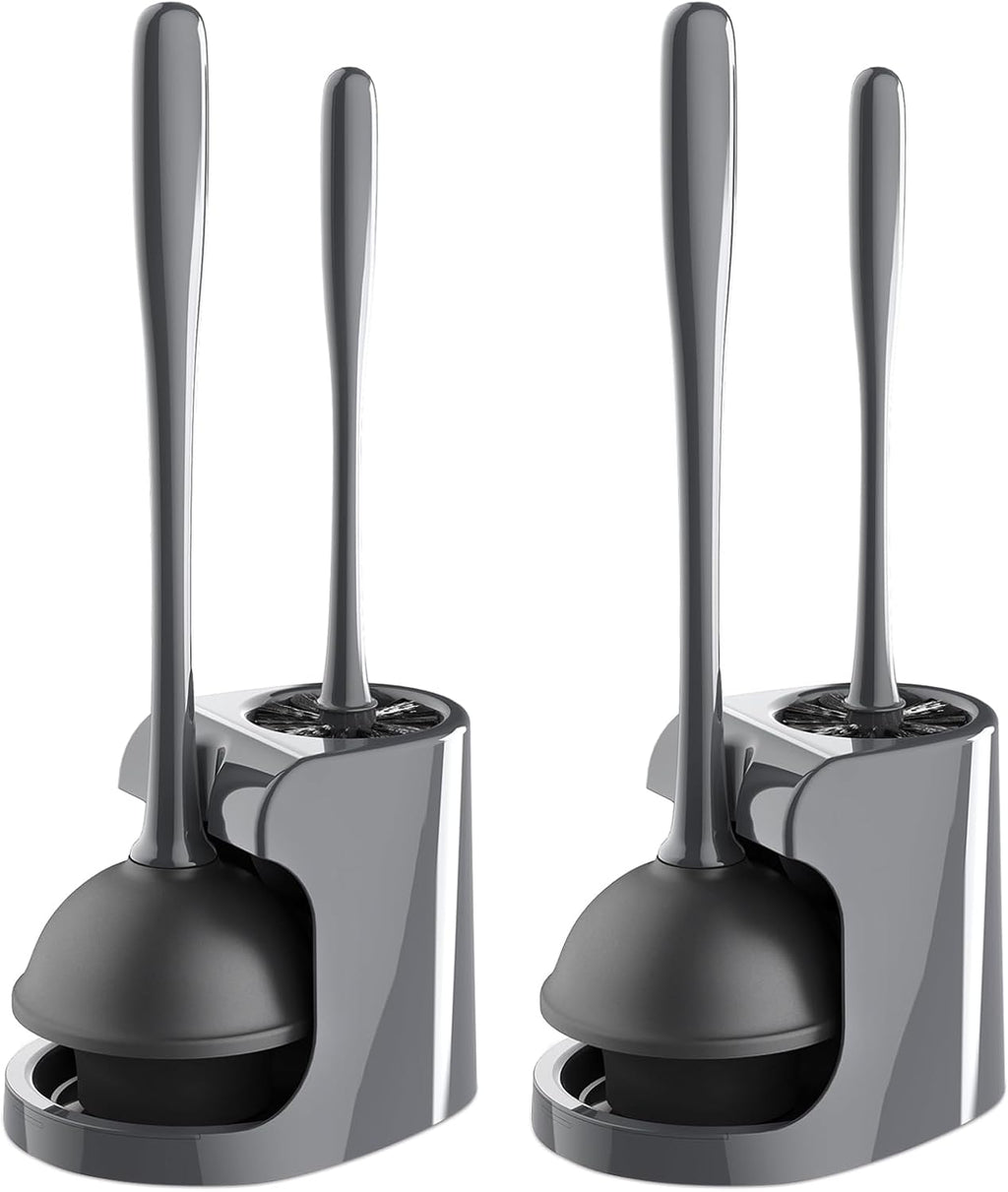 MR.SIGA Toilet Plunger and Brush Combo for Toilet Cleaning, Gray, 2 Set