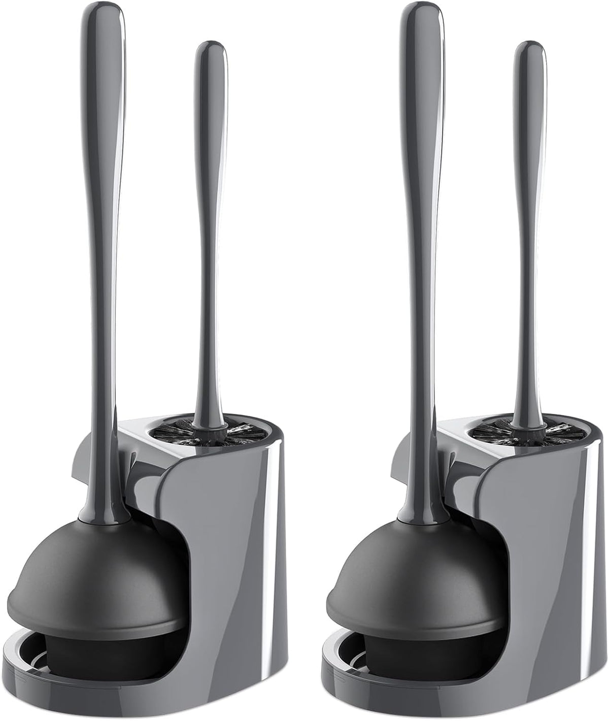 MR.SIGA Toilet Plunger and Brush Combo for Toilet Cleaning, Gray, 2 Set
