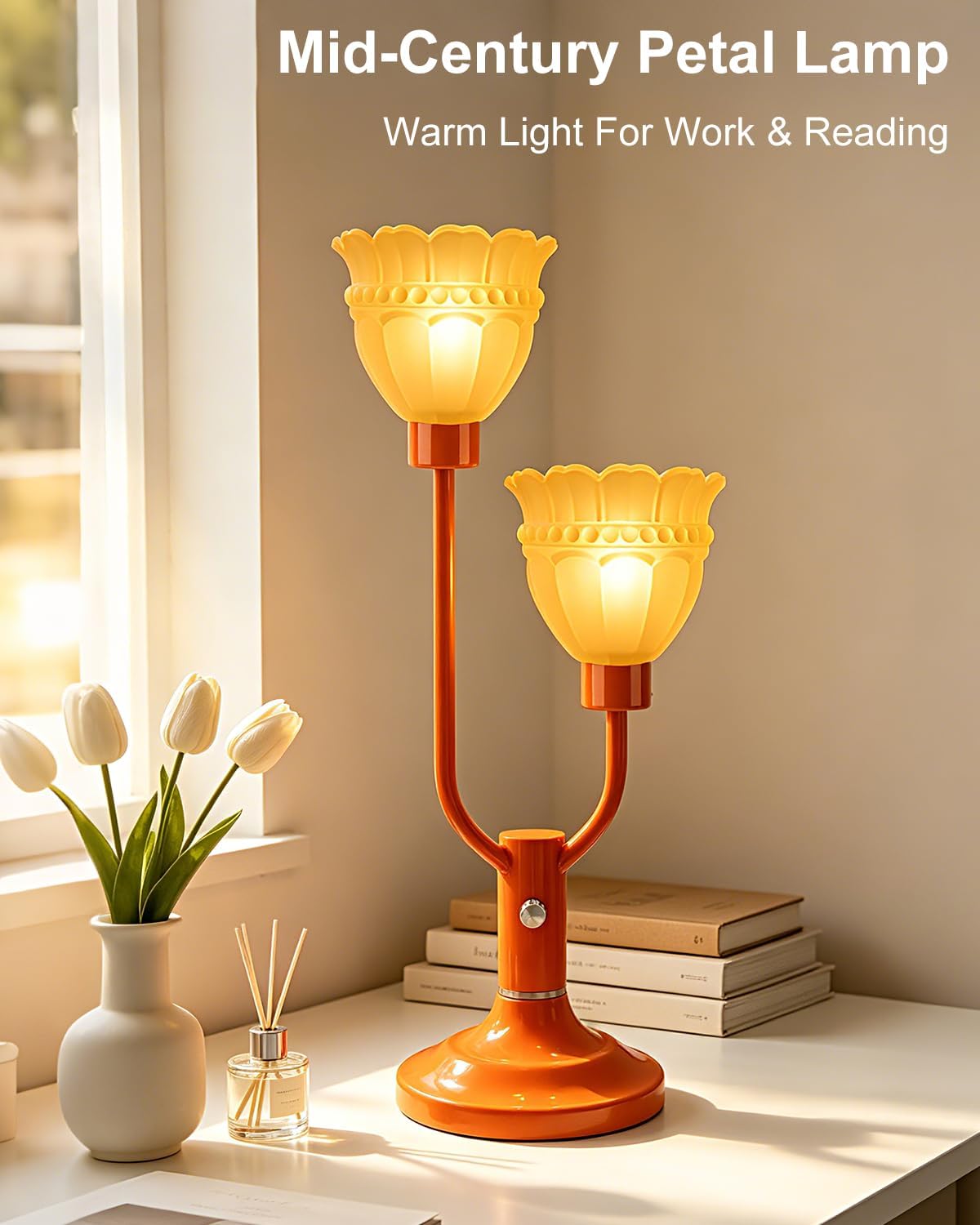 Lightdot Mid Century Modern Orange Table Lamp Dimmable Vintage Lamp Gift