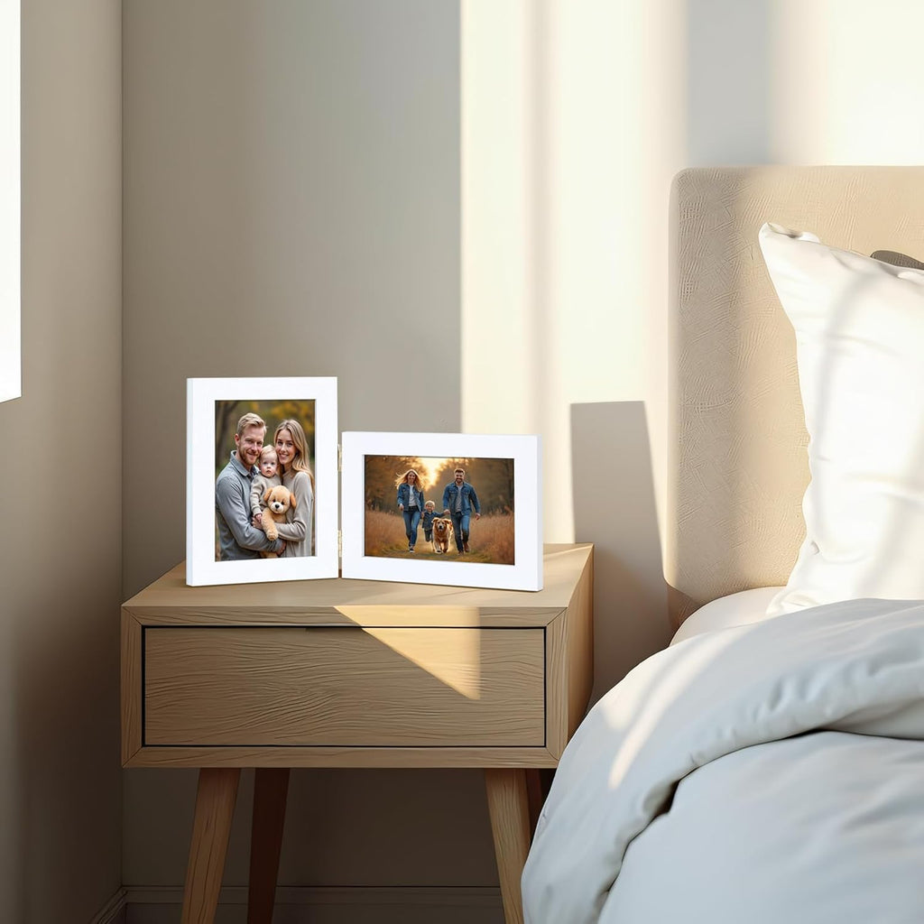 5x7 Double Hinged Picture Frame with Real Glass, PS04-WHD7