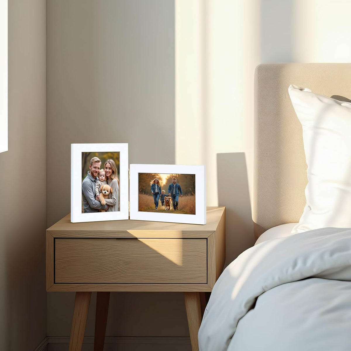 5x7 Double Hinged Picture Frame with Real Glass, PS04-WHD7