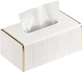 White Tissue Box Cover Rectangle, Tissues Holder with Gold Edging
