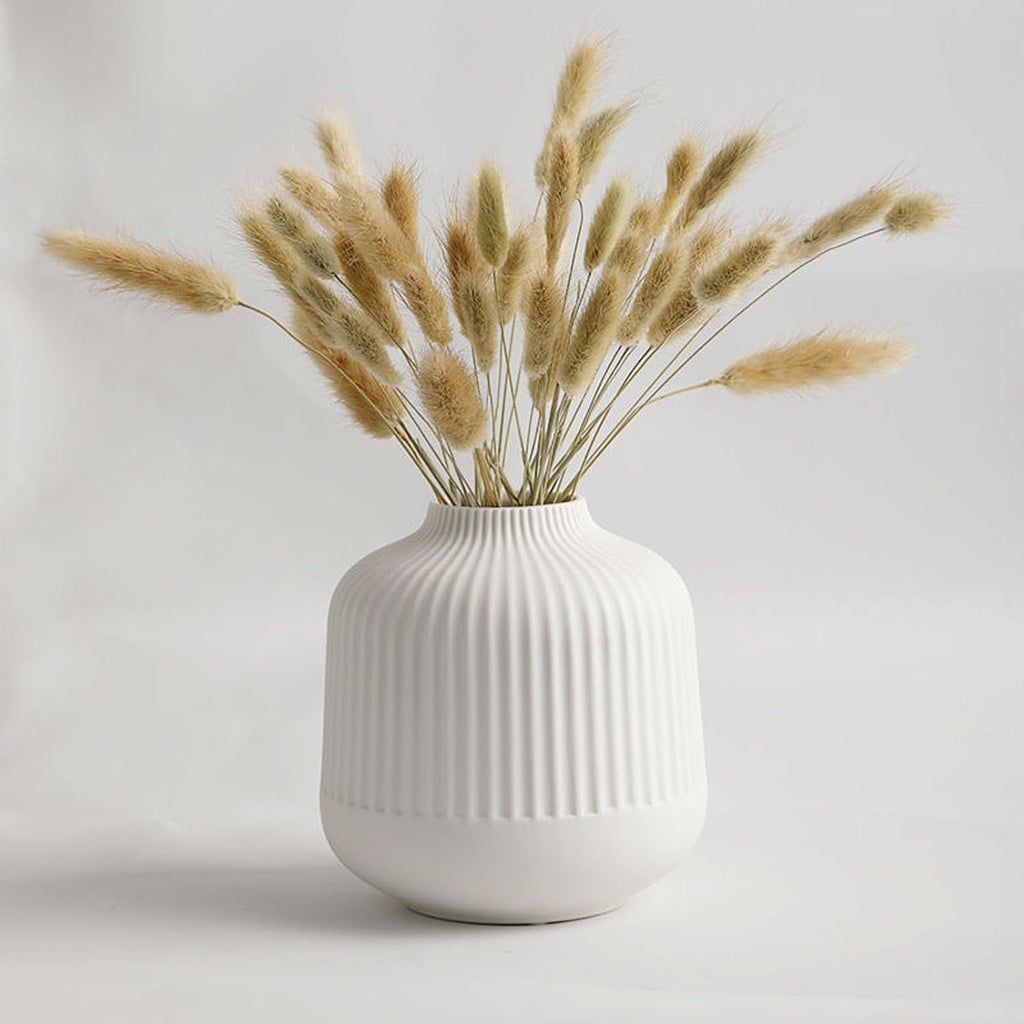 White Ceramic Vase for Flowers, 6 Inch Flower Vases Home Decor, Boho Vases for Pampas Grass,Vase for Centerpieces Living Room Table Entryway Shelf