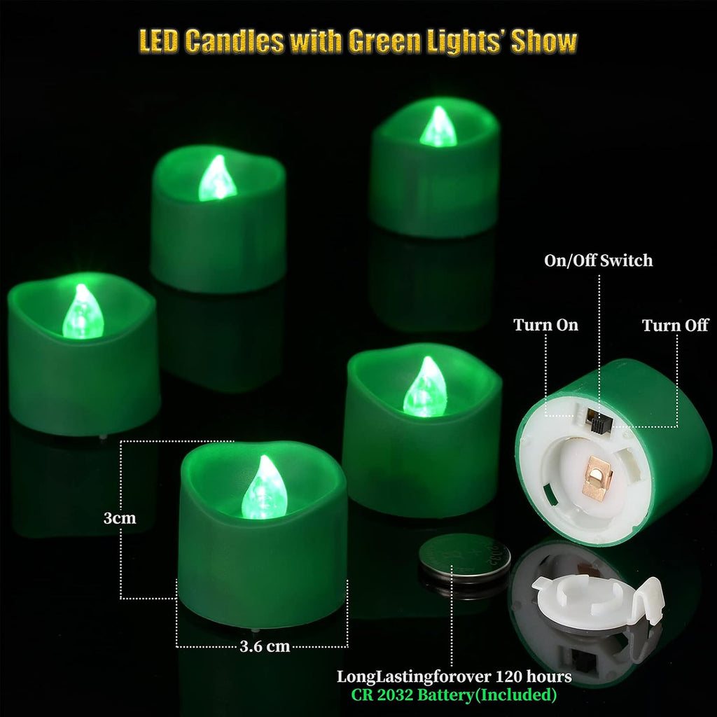 PChero Green LED Tea Lights with Timer, 12pcs
