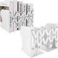 SHUESS 2 Pack Adjustable Bookends, Expandable Metal Book Holder With 2 Dividers, White Stoppers for Heavy Duty Books, Desk Ends for Shelves, Office & School