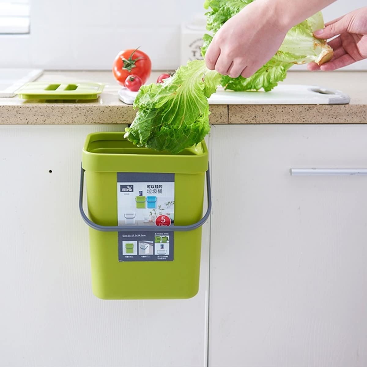 Small Trash Can with Lid Mini Kitchen Hanging Trash Can Tightly Sealed Odor Free, Small Countertop Compost Bin for Scraps from Daily Cooking, Mountable Trash Bin for Kitchen Counter,5L/1.3 Gal