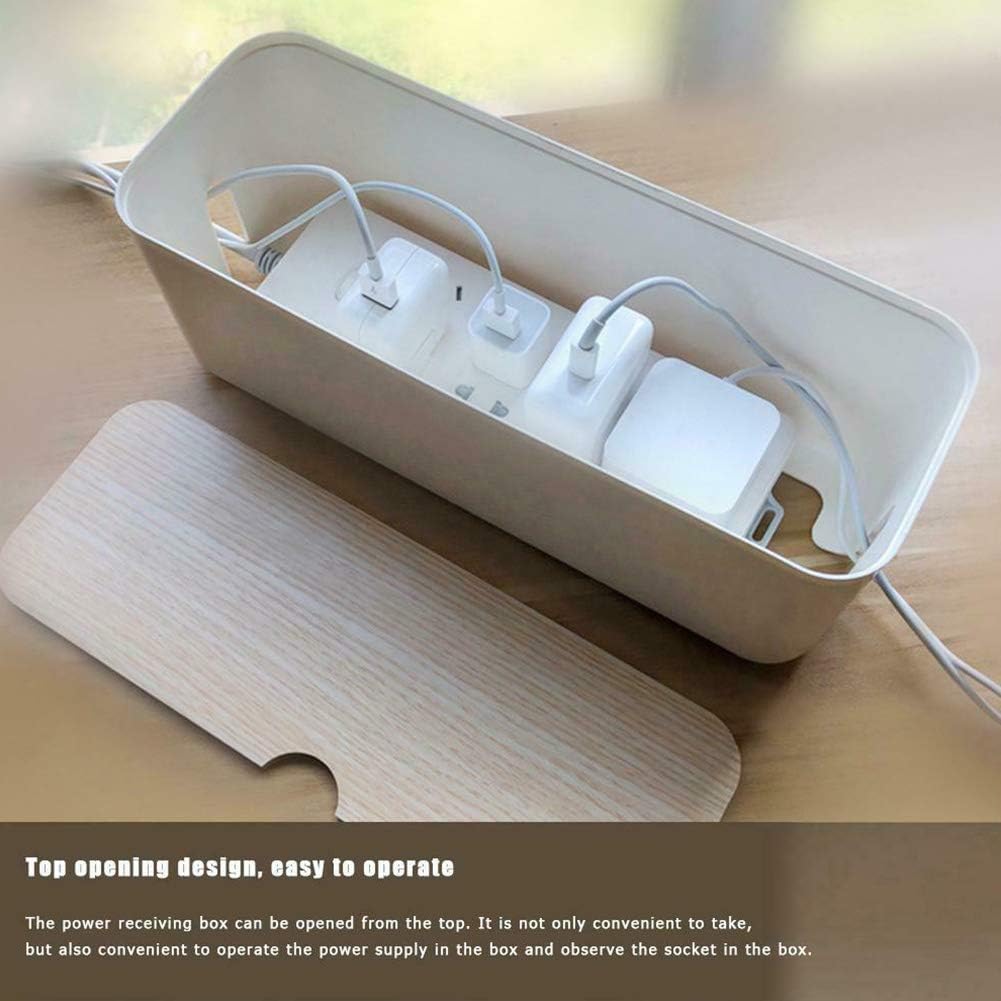 Large Wooden Style Cable Management Box, Hide Wires & Power Strips for Home & Office, Safe ABS Desk Computer Cable Organizer (Black)
