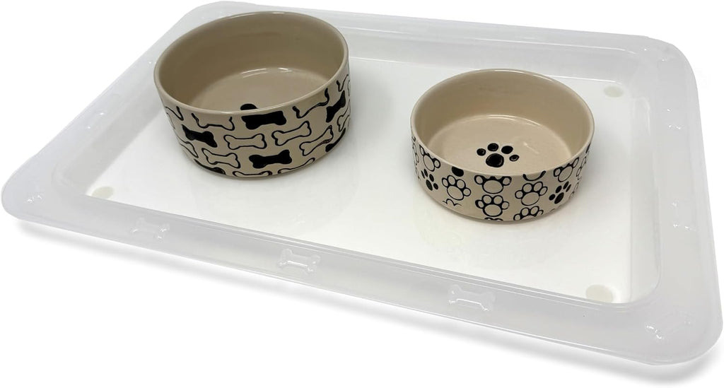 PetRageous 55142 Bone N Up Non-Slip Clear Plastic Dog Feeding Tray 19.125-Inch by 13.125-Inch for Dogs and Cats, White