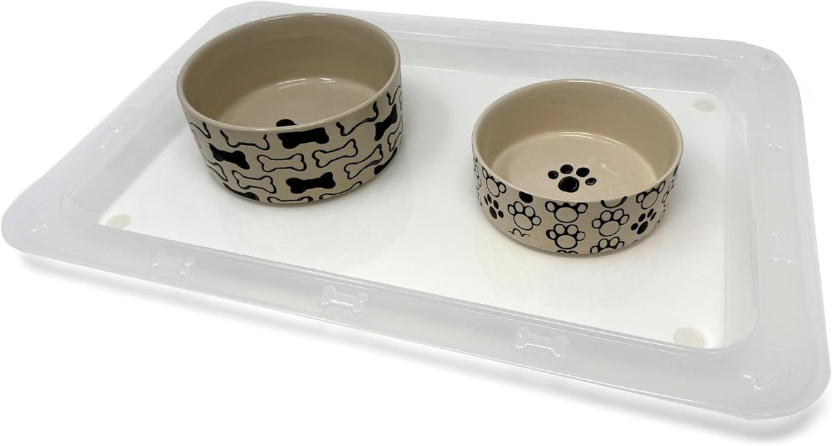 PetRageous 55142 Bone N Up Non-Slip Clear Plastic Dog Feeding Tray 19.125-Inch by 13.125-Inch for Dogs and Cats, White