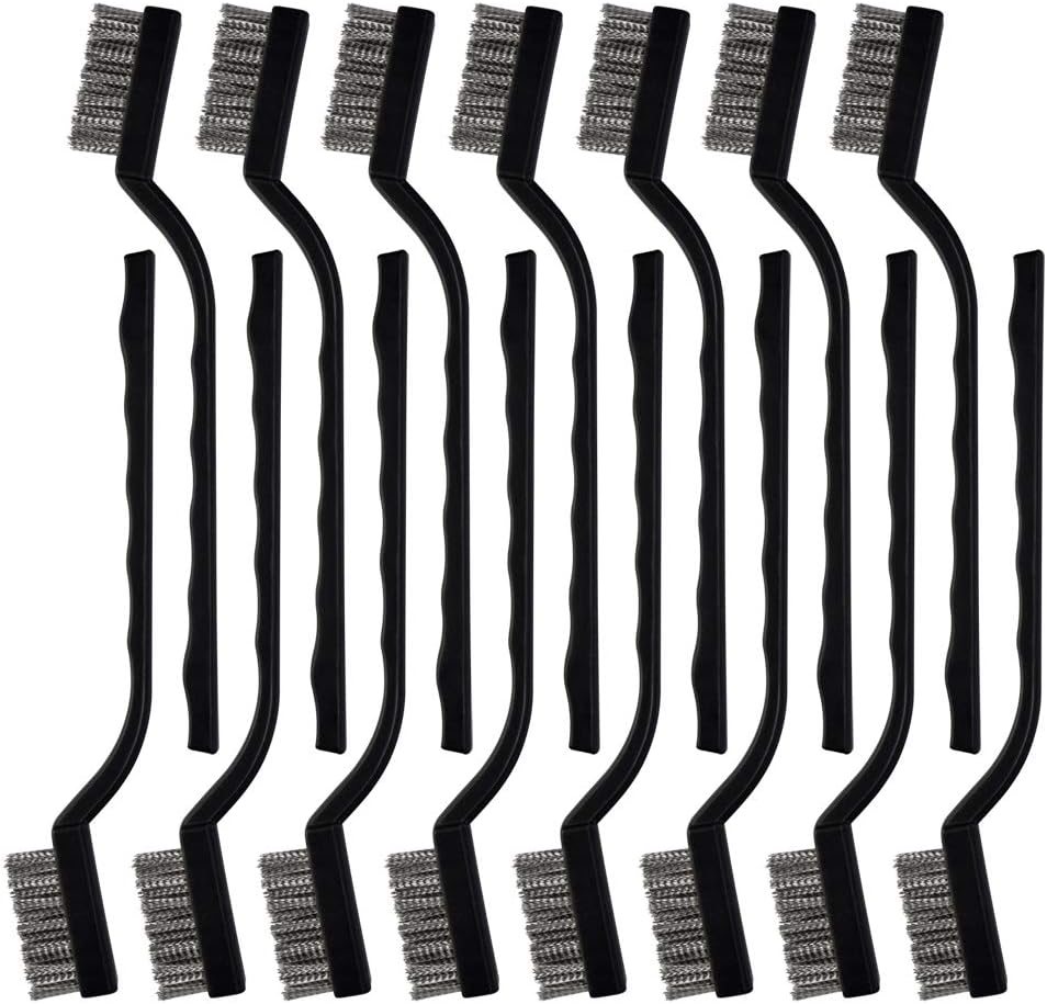 Topbuti 15 Pcs Mini Stainless Steel Wire Brush Set for Cleaning Welding Slag Rust, Wire Bristle Scratch Brush Set, Curved Handle Brushes