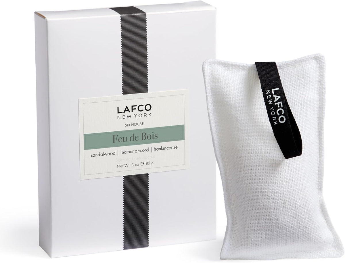 LAFCO New York Scented Linen Sachet, Feu de Bois - Up to 4-Month Fragrance Life - Made in the USA