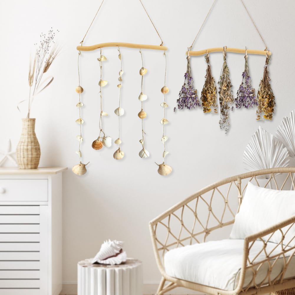 2 Pack 15" Natural Driftwood Wall Hooks, Farmhouse Jewelry Organizer