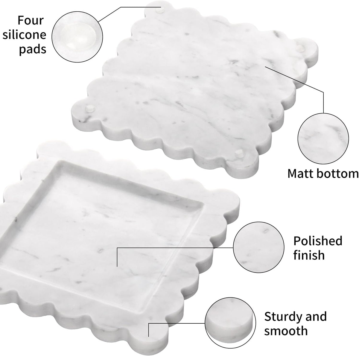Square Marble Decorative Tray, Carrara White, 8 * 8