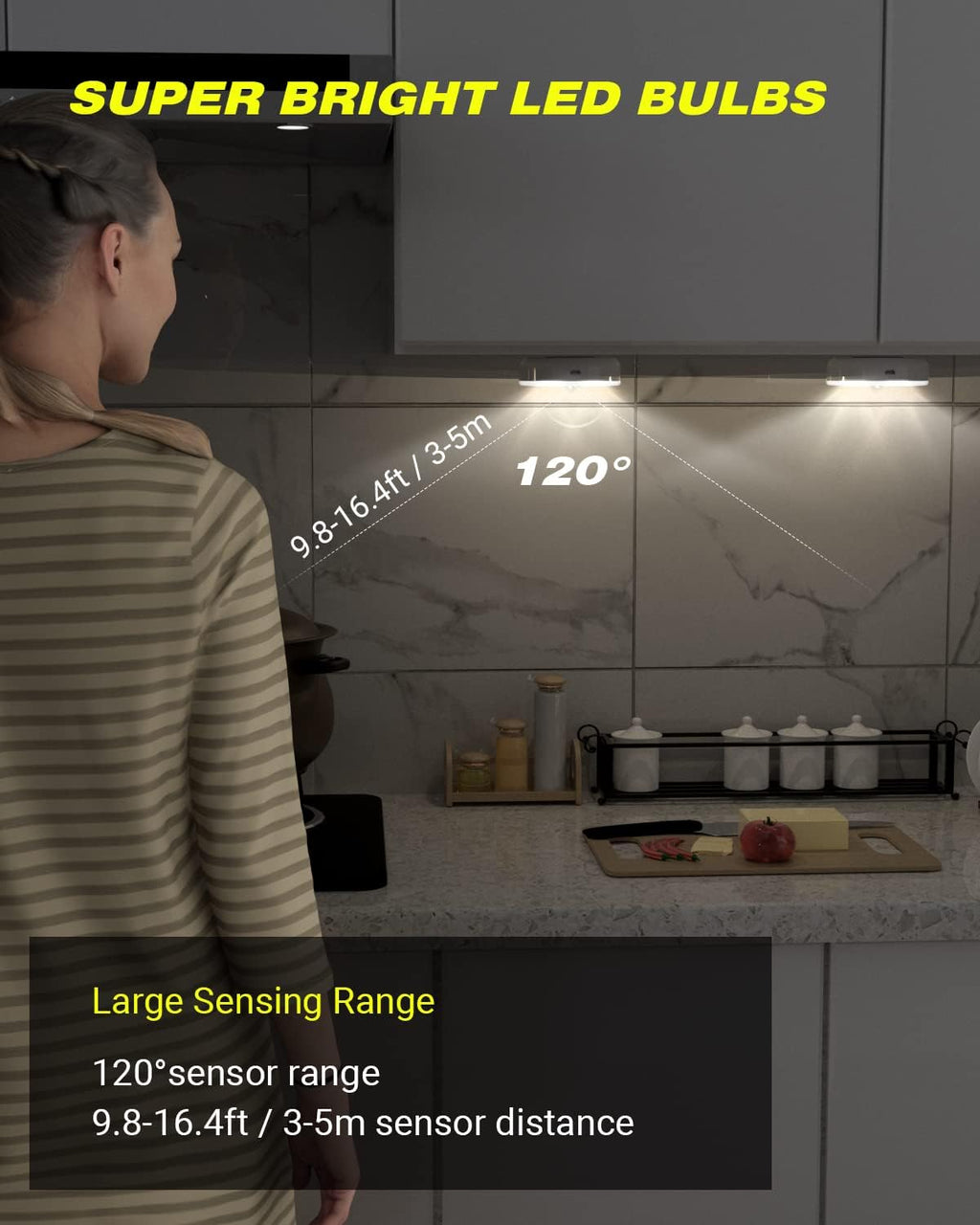 Motion Sensor Night Light Indoor, Rechargeable Small Led Closet Light, Wireless Activated Sensored Smart Cabinet Lights for Under Cabinet, Hallway, Stairway, Kitchen(Warm White, 3Pack)