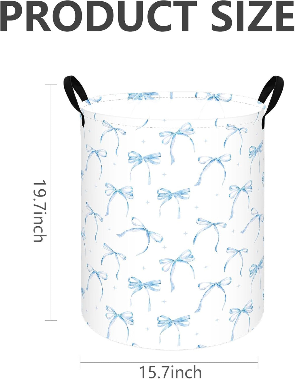 Blue Bow Laundry Hamper for Girls Room, Foldable Toy Storage Basket