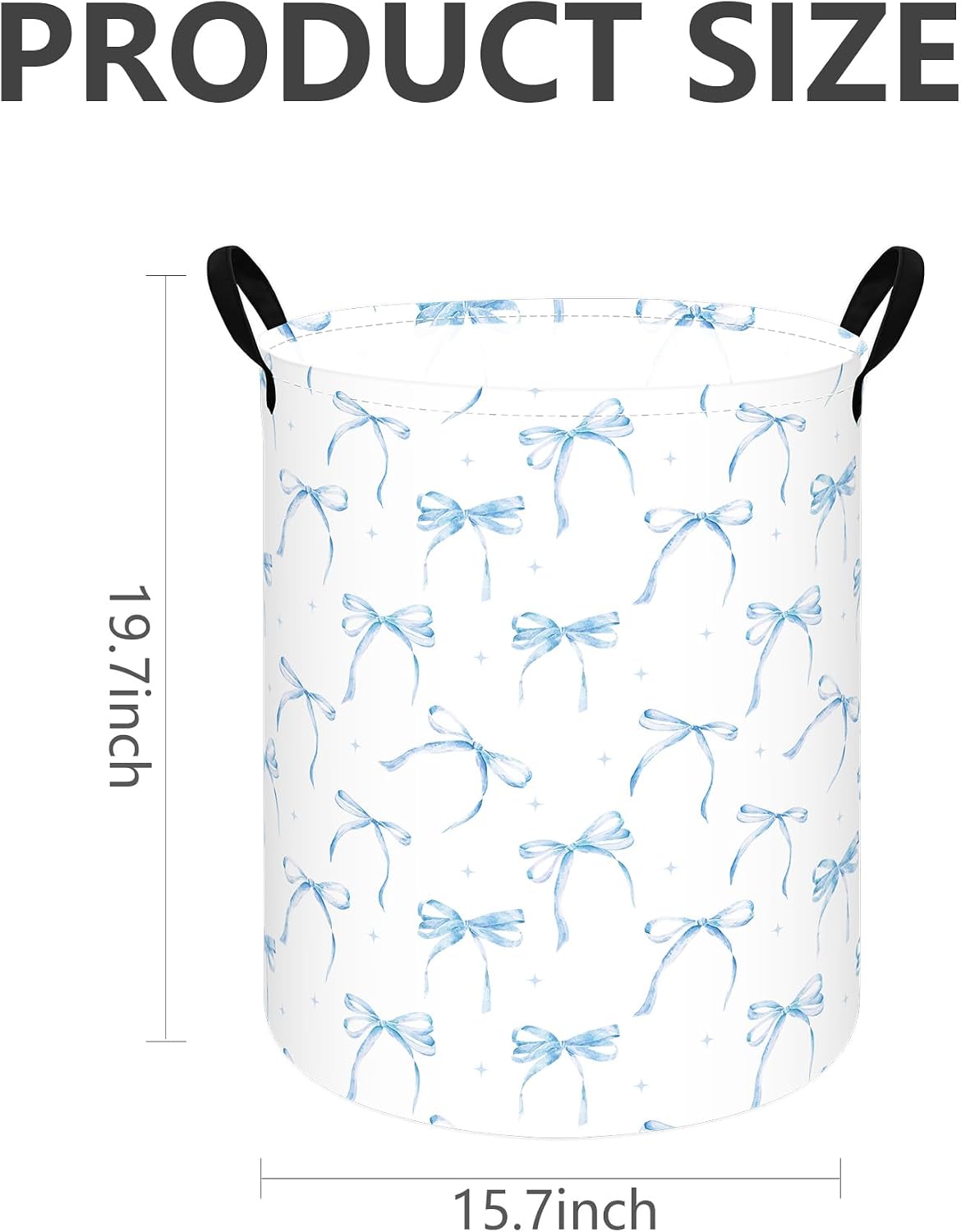 Blue Bow Laundry Hamper for Girls Room, Foldable Toy Storage Basket