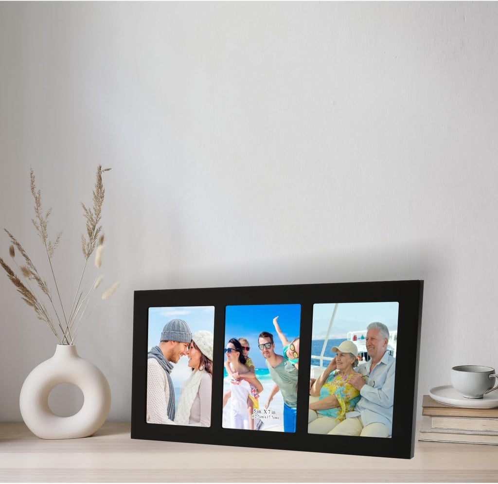 Collage Picture Frame Black Wood 5x7 3-Opening 1 Pack