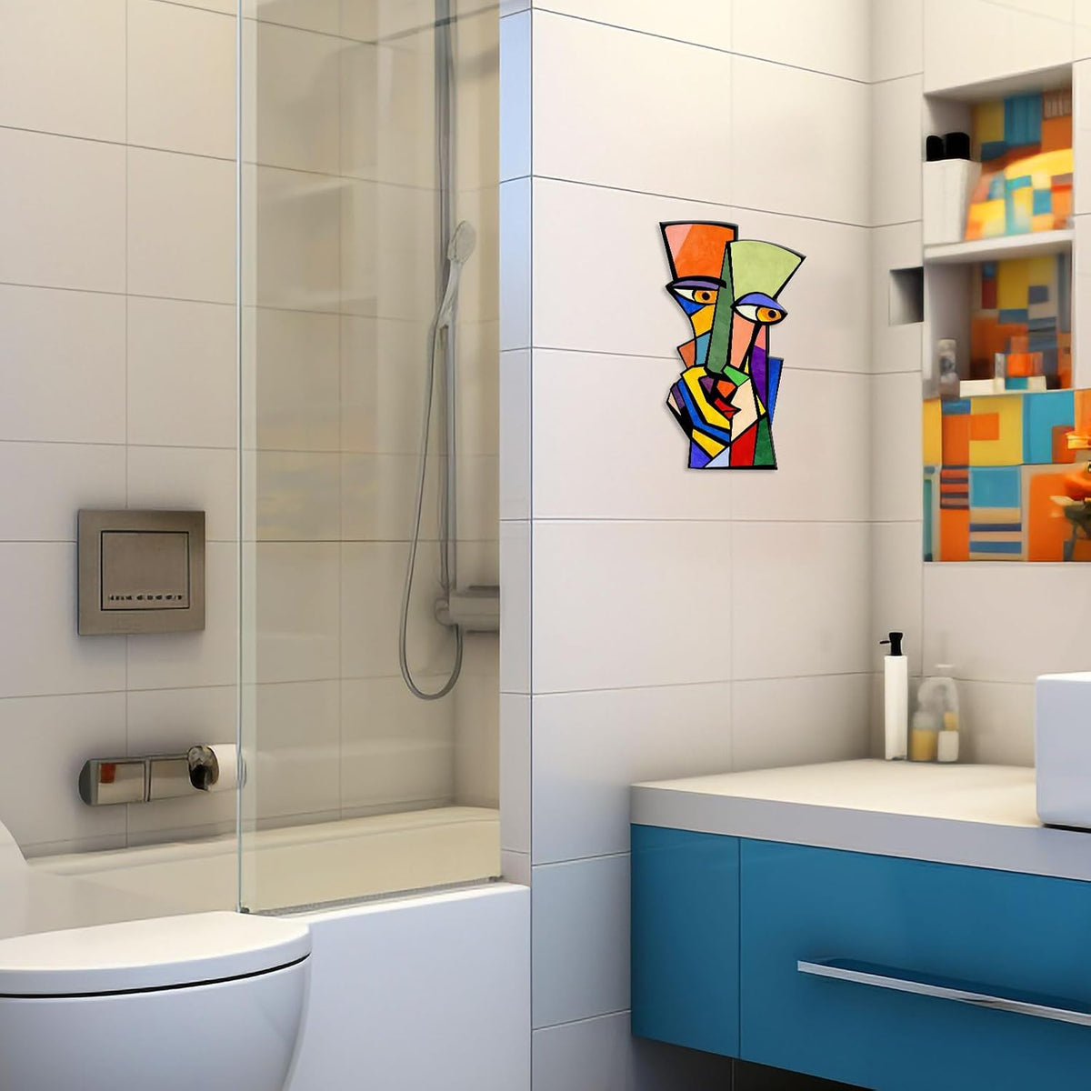 Kercan Colorful Metal Wall Art, 9.4 x 14.7 Inch Abstract Face Wall Decor, Quirky Funny Metal Wall Hanging, Vibrant Modern Art for Bathroom, Living Room, Bedroom, Apartment, Eclectic Home Decor