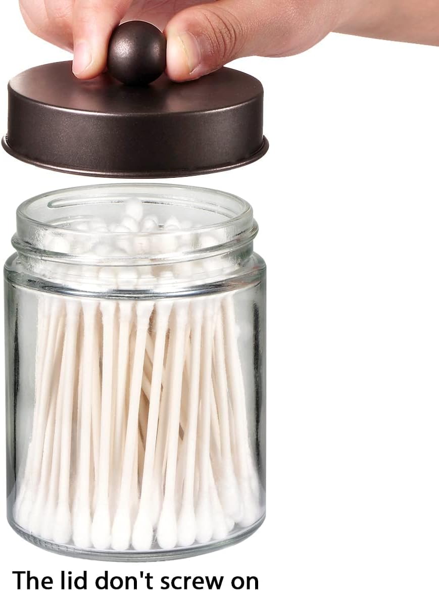 Amolliar Glass Apothecary Jar Qtip Holder w/Metal Lid, Bronze