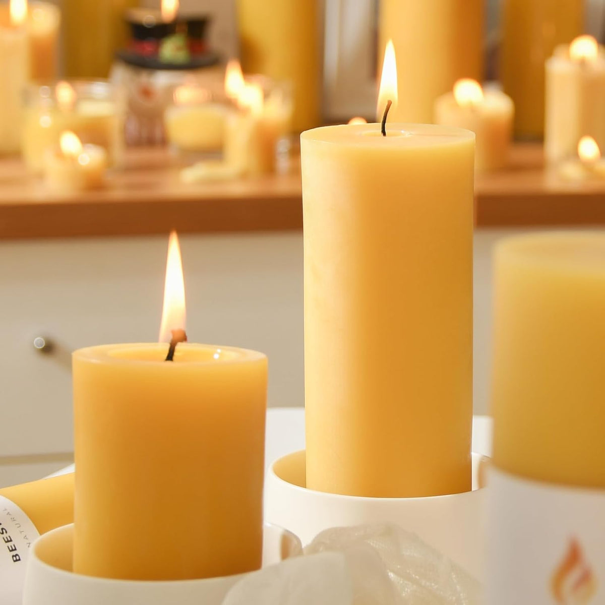 6-Pack 2x6 Pure Beeswax Pillar Candles, Approx. 56H, Wedding & Emergency