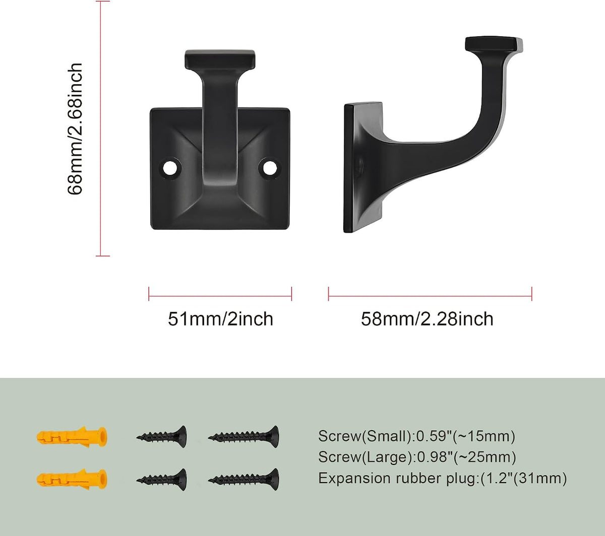 SAILING 5 Pack Coat Hooks - Matte Black Robe Hooks Decorative Wall Hooks for Bathroom Bedroom Kitchen Towel Robe Clothes Cabinet Closet Bathroom Hardware