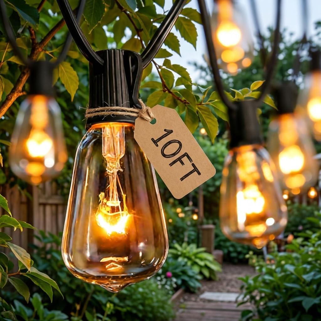 10FT ST38 Outdoor Edison String Lights with11 Clear Vintage Light Bulbs