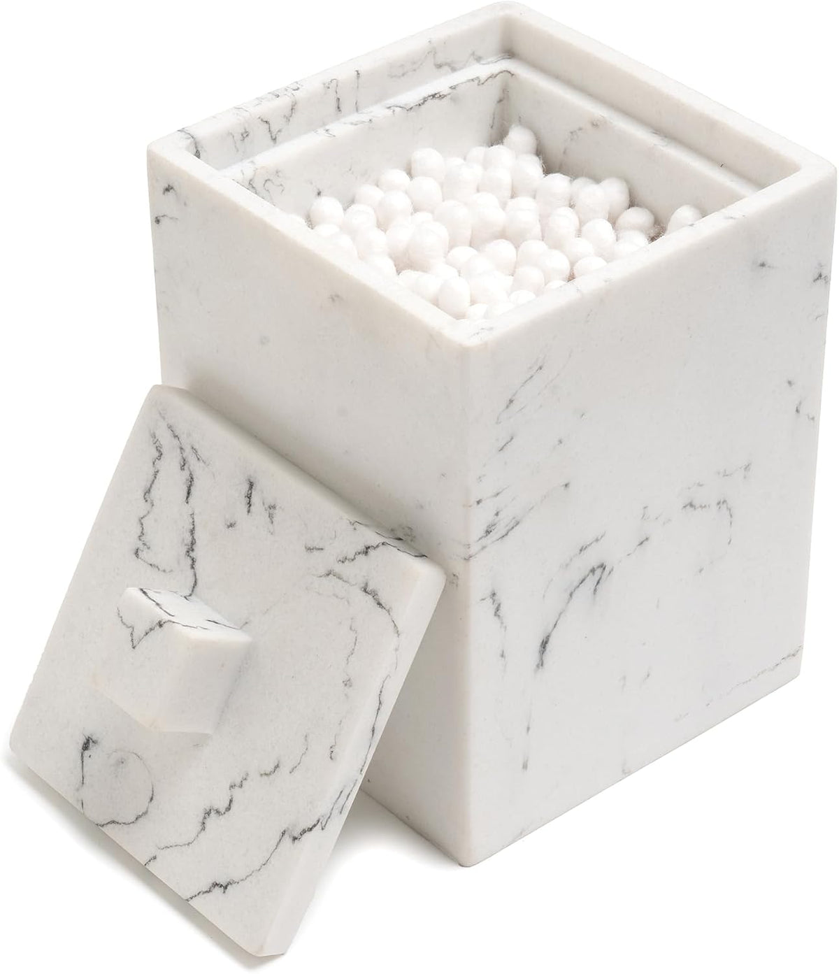 Qtips Holder with lid, q tips holder, Cotton Ball Holders for Bathroom, Resin Bathroom Jars, Cotton Ball Organizer for Jewelry Necklace Ring Earring Storage Jar Gift Case, Gravel White