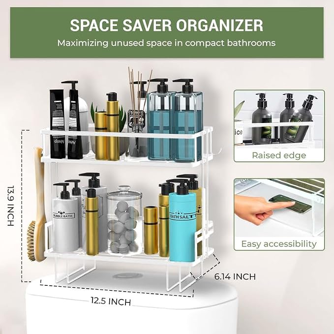 DINEST 2 Tier Over the Toilet Storage Shelf, Anti Resistant Bathroom Shelf Over Toilet Organizer, Multifunctional No Drilling Above Toilet Storage with Wall Mounting Design(White)