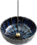 Asayu Japan Lotus Incense Holder for Sticks, Navy Blue Ceramic, 4.1in