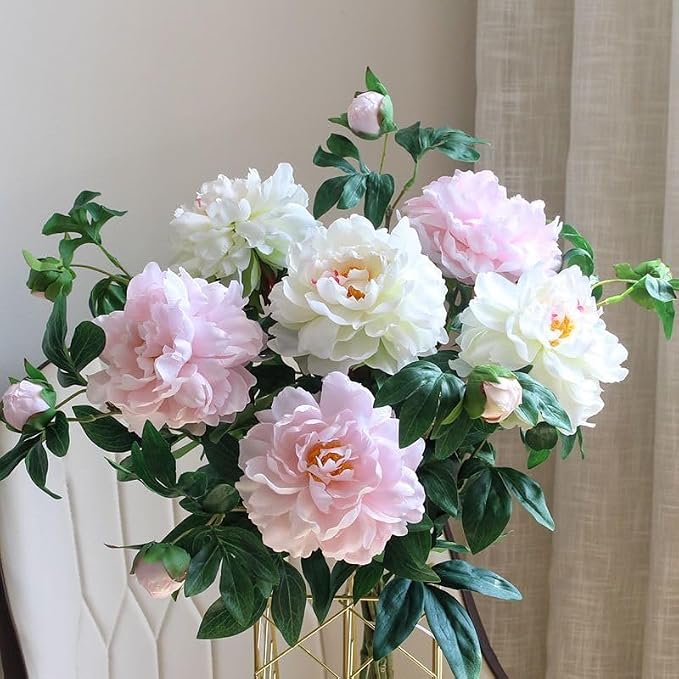 3 Pieces White Peonies Artificial Flowers,27"Silk Flowers with Stems,Winter Flowers Artificial for Decoration,Long Stem Artificial Flowers for Tall Vase,Wedding Table Centerpiece Party Decor(White)