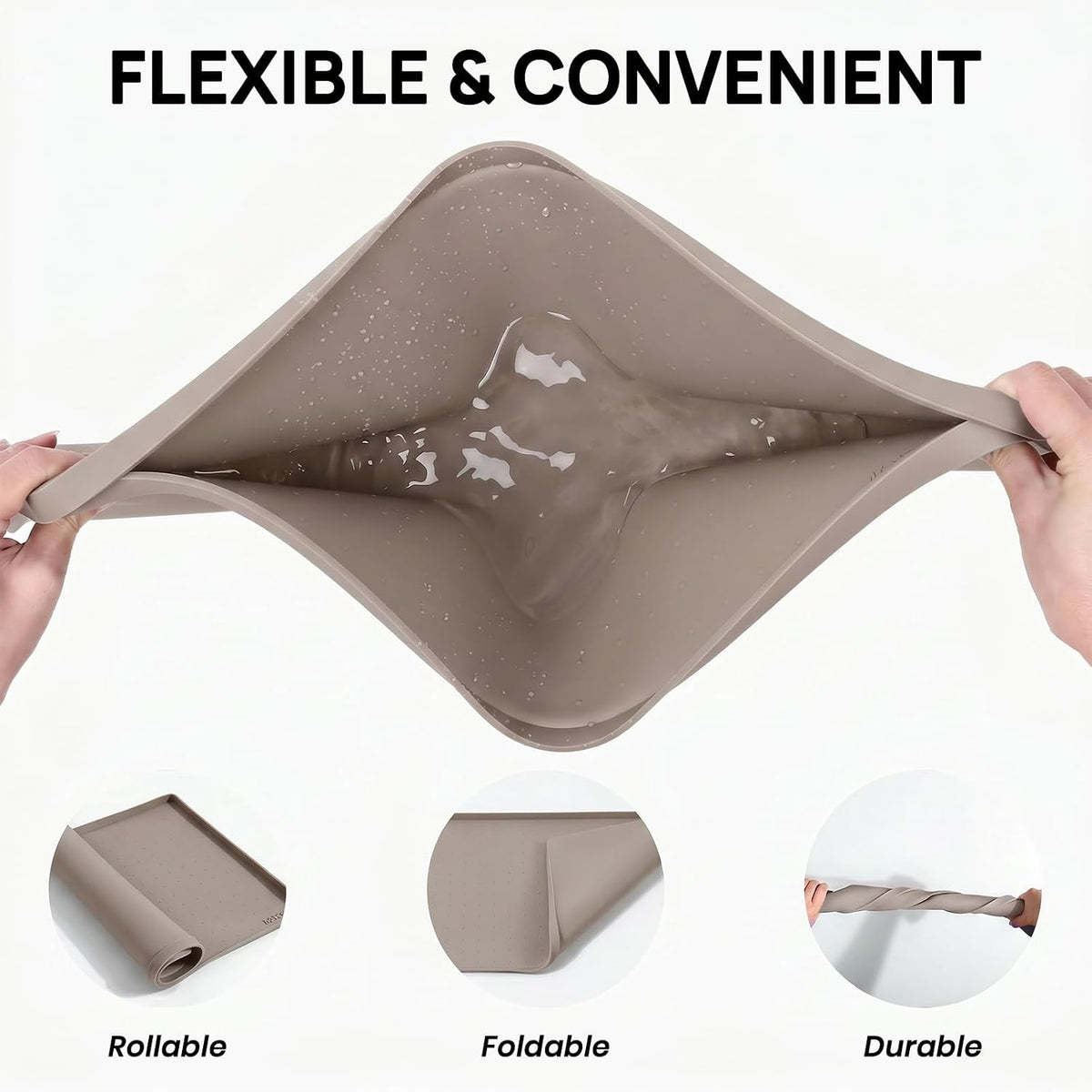 YINEYA 22" x 14" Silicone Dog Food Mat Waterproof, 0.6" Raised Edge(Taupe)