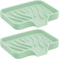 2PCS Self Draining Soap Holder,Spofit Silicone Soap Dish, Suitable for for Kitchen, Bathroom, Shower, Bath Tub,Soap Container (Light Green)