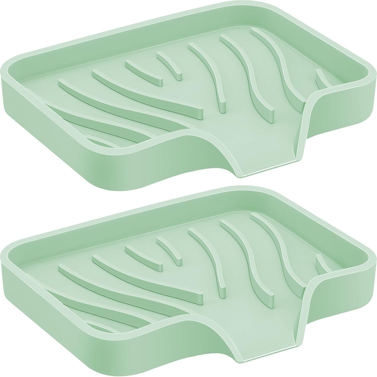 2PCS Self Draining Soap Holder,Spofit Silicone Soap Dish, Suitable for for Kitchen, Bathroom, Shower, Bath Tub,Soap Container (Light Green)