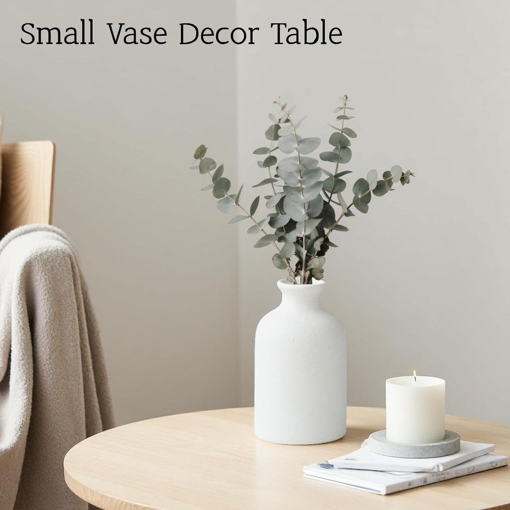 Small White Ceramic Vase Set of 3,Modern Boho Farmhouse Flowers Vases