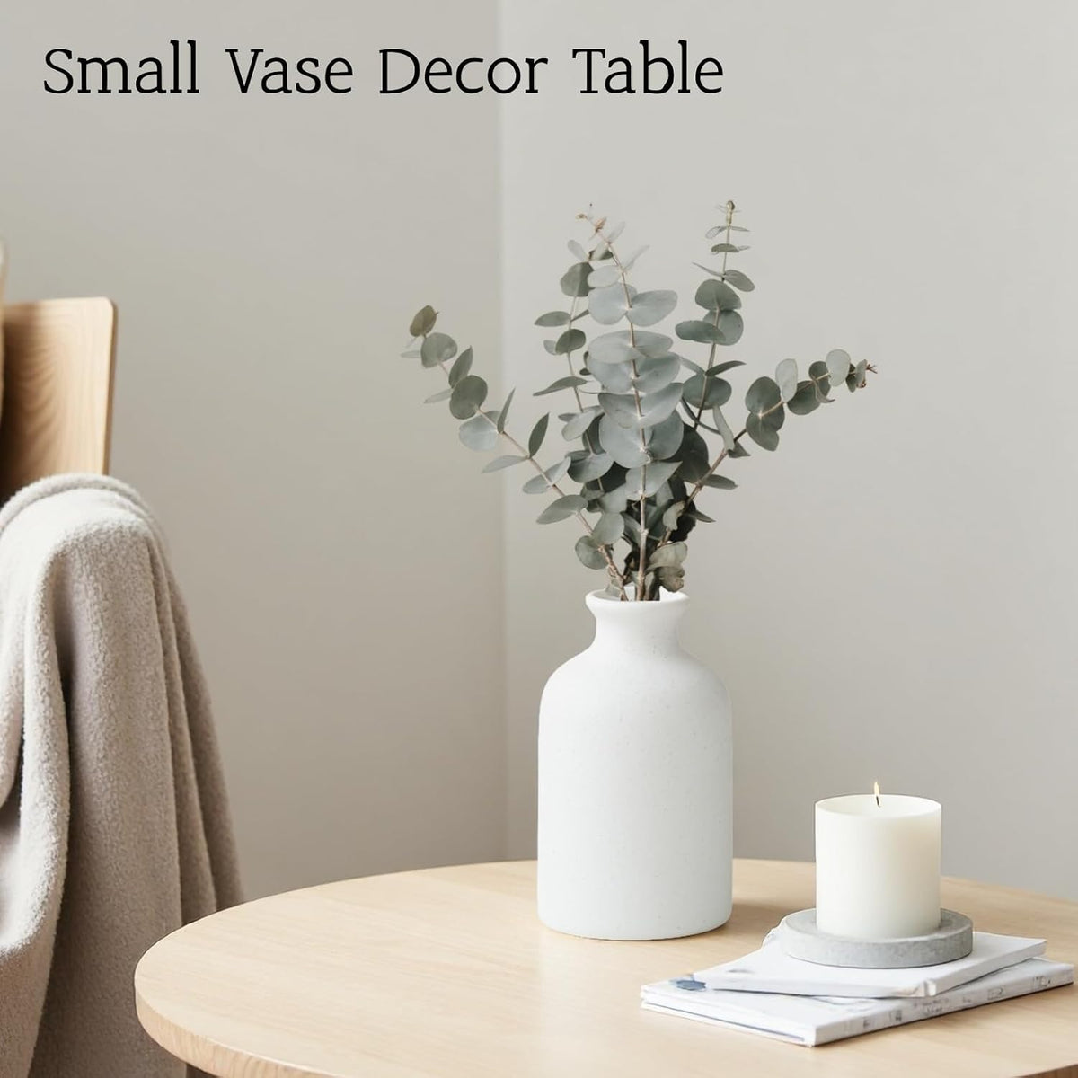 Small White Ceramic Vase Set of 3,Modern Boho Farmhouse Flowers Vases