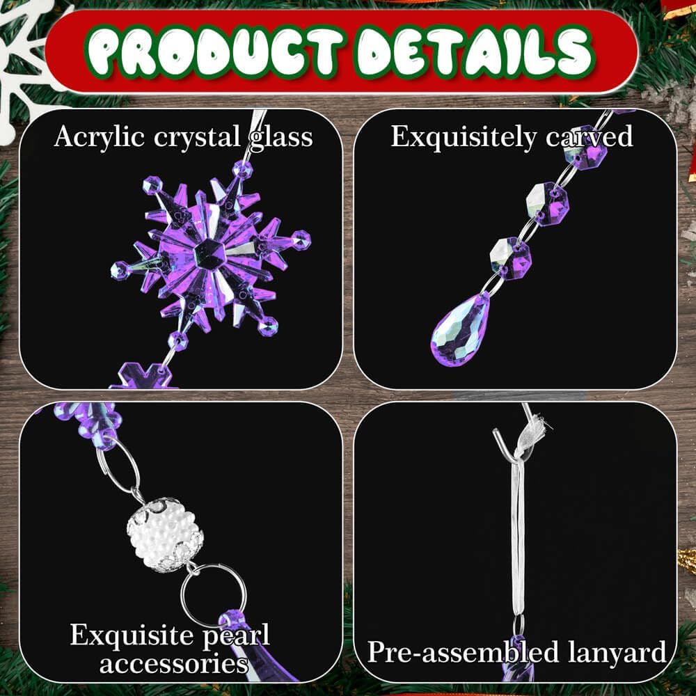Lanpn 26 Pcs Christmas Ornaments Crystal Christmas Tree Decoration, Hanging Clear Acrylic Snowflake Icicle Drop Pendants for Xmas Winter Outdoor Indoor Party Decoration Purple