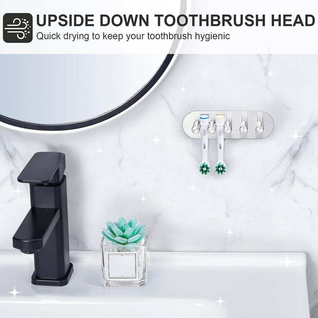 Electric Toothbrush Head Holder, Toothbrush Holders Wall Mounted, Adhesive Tooth Brush Head Holder Organiser, Electric Toothbrushs Holder, Shower Tooth Brushing Holder (Silver, Large)