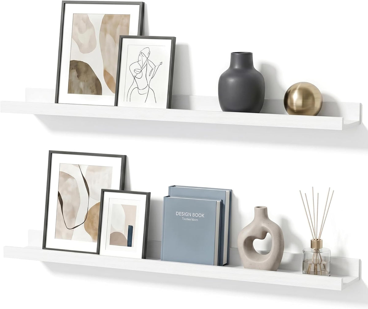 White Picture Ledge Shelves, 36 Inch Long Floating Shelf Set of 2