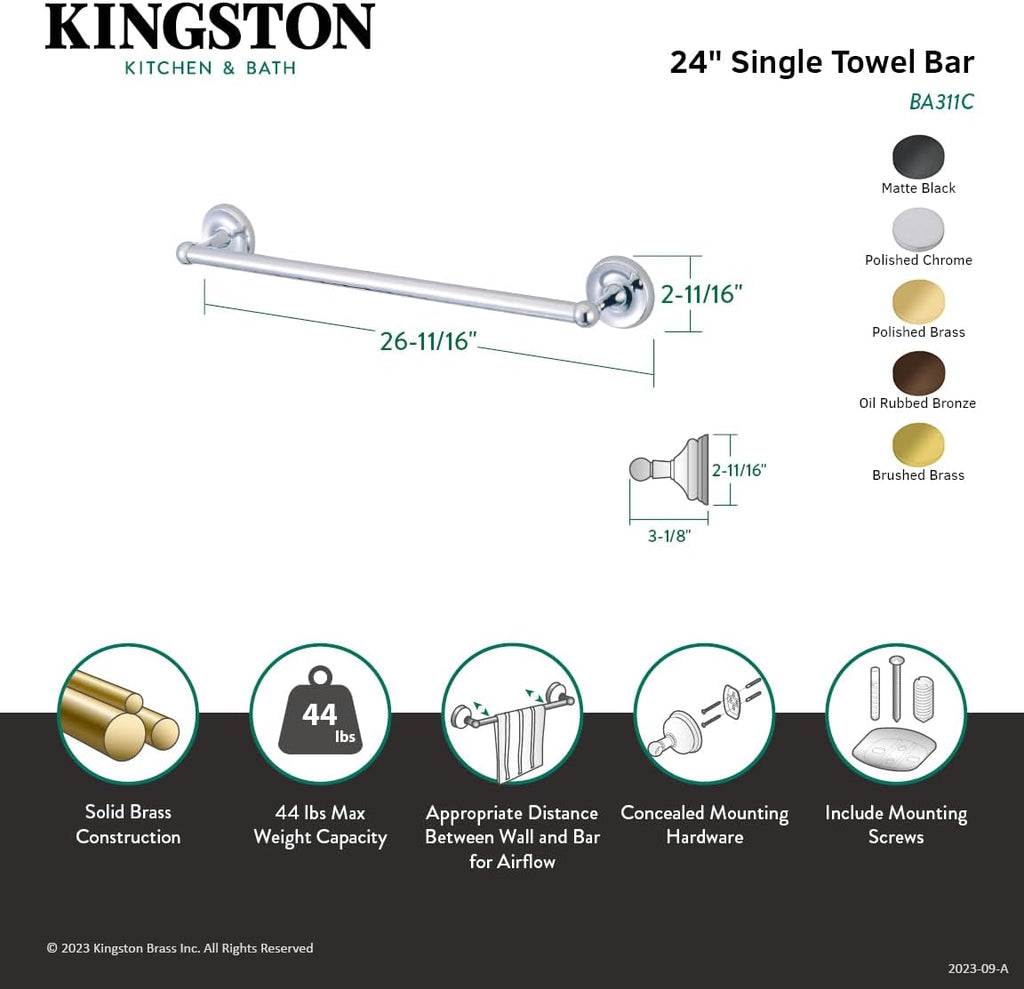 Kingston Brass BA311PB Classic 24-Inch Towel-Bar, Polished Brass
