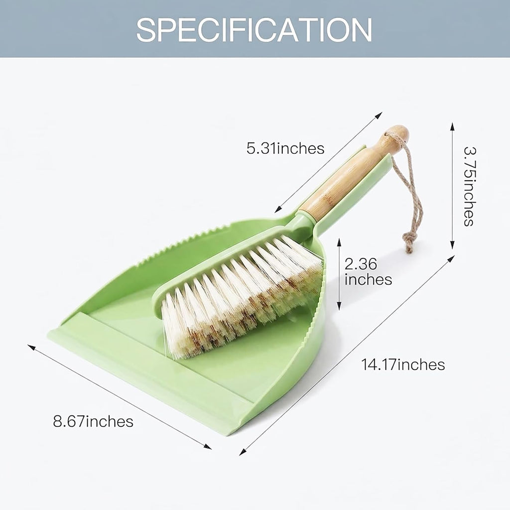 Dust Pan and Brush Set - Small Dustpan and Brush Set, Handheld Broom and Dustpan Set, Brush and Dust Pan Set for Car, Pet Care, Office, 14 x 8.7 inch, Green