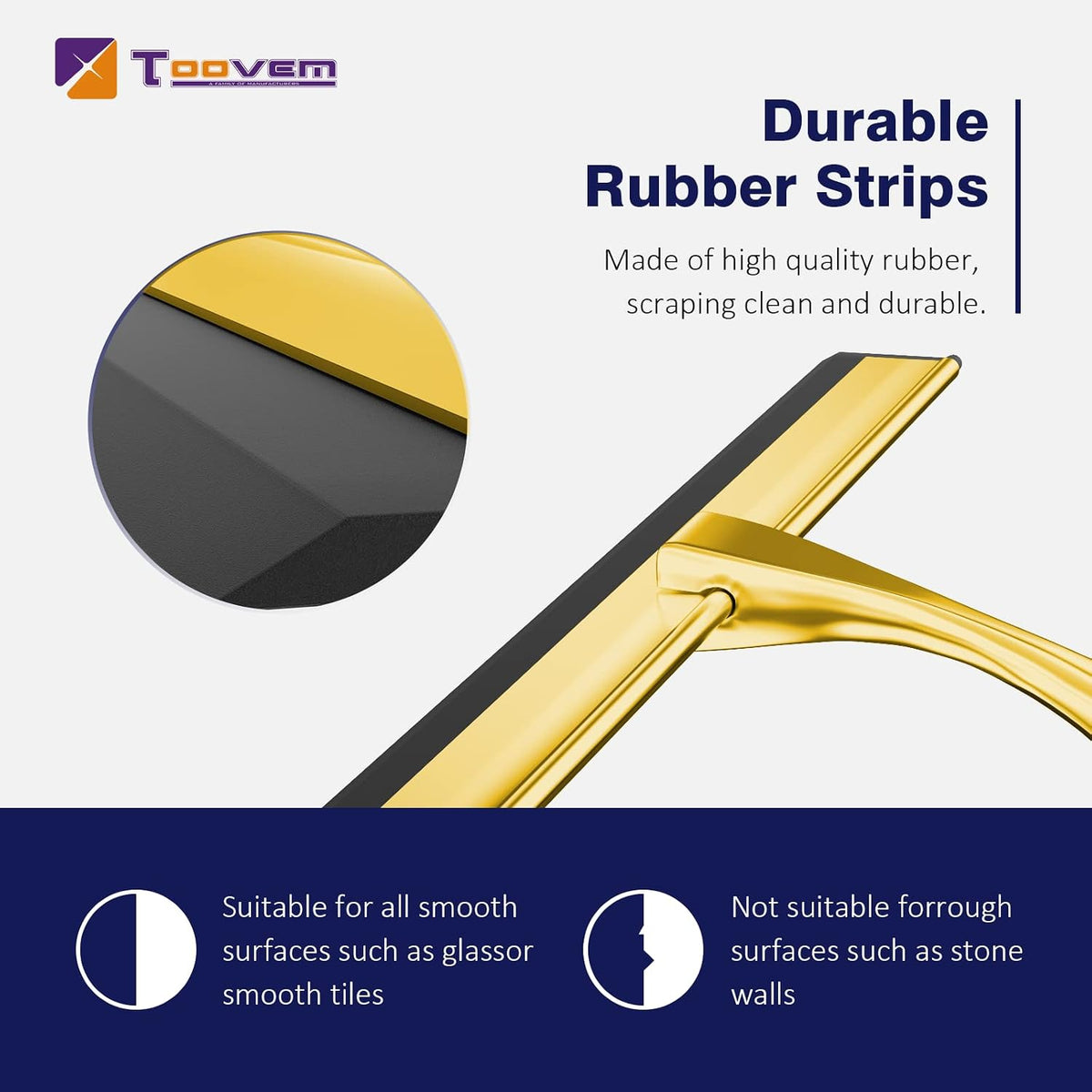 TOOVEM 14 Inch Shower Squeegee for Glass Doors, Window, Bathroom (Gold)