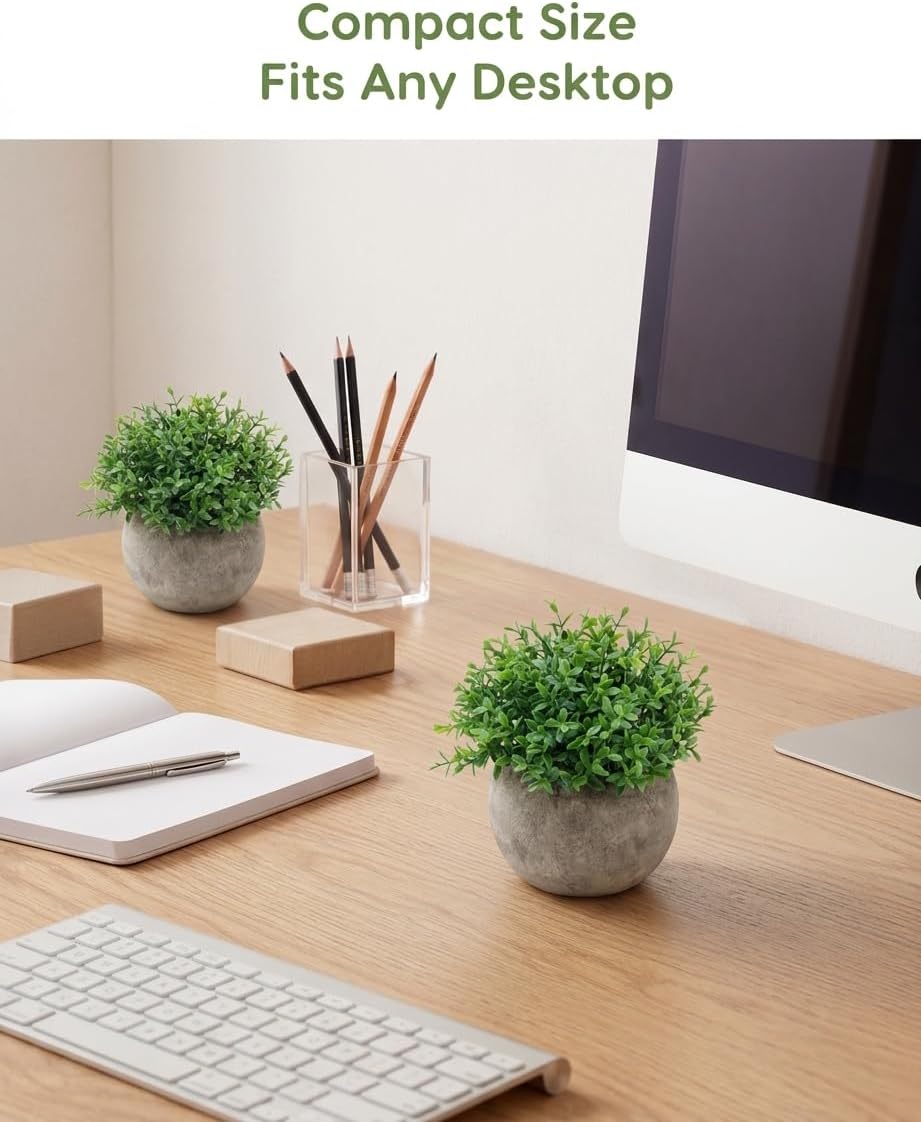 Velener Mini Sage Green Potted Boxwood Topiary Artificial Plants for Home Decor Indoor, Farmhouse House Plant Office Small Desk Shelf Apartment Coffee Bar Bathroom Decor Guest Room, Small Fake Plant