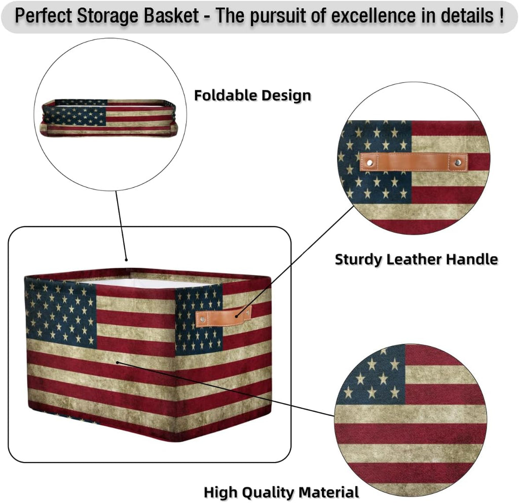 American Flag Storage Basket Protection Large Storage Bins Box with Handles